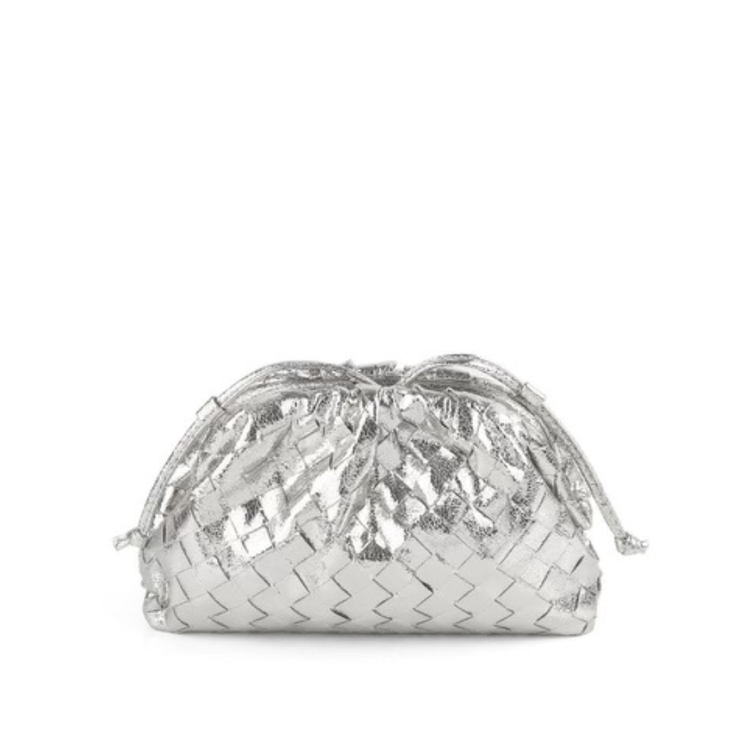Woven Cloud Clutch Metallic Silver