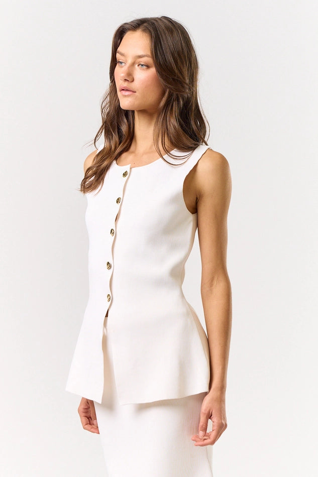 Sleeveless Button Down Top