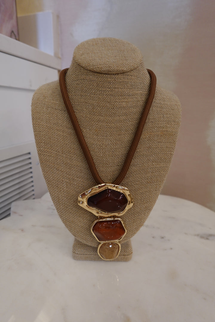 Chic 3-TIer Stone Pendant Brown