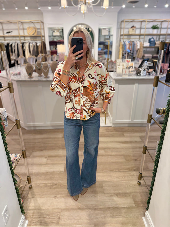 Elsa 3/4 Sleeve Top Misty Ferns