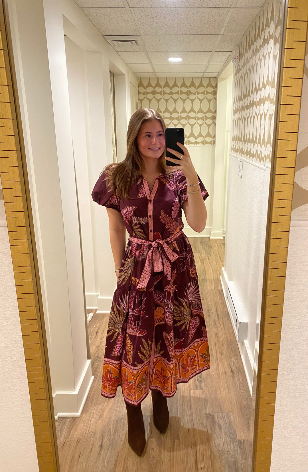 Della Midi Dress Wine Floral