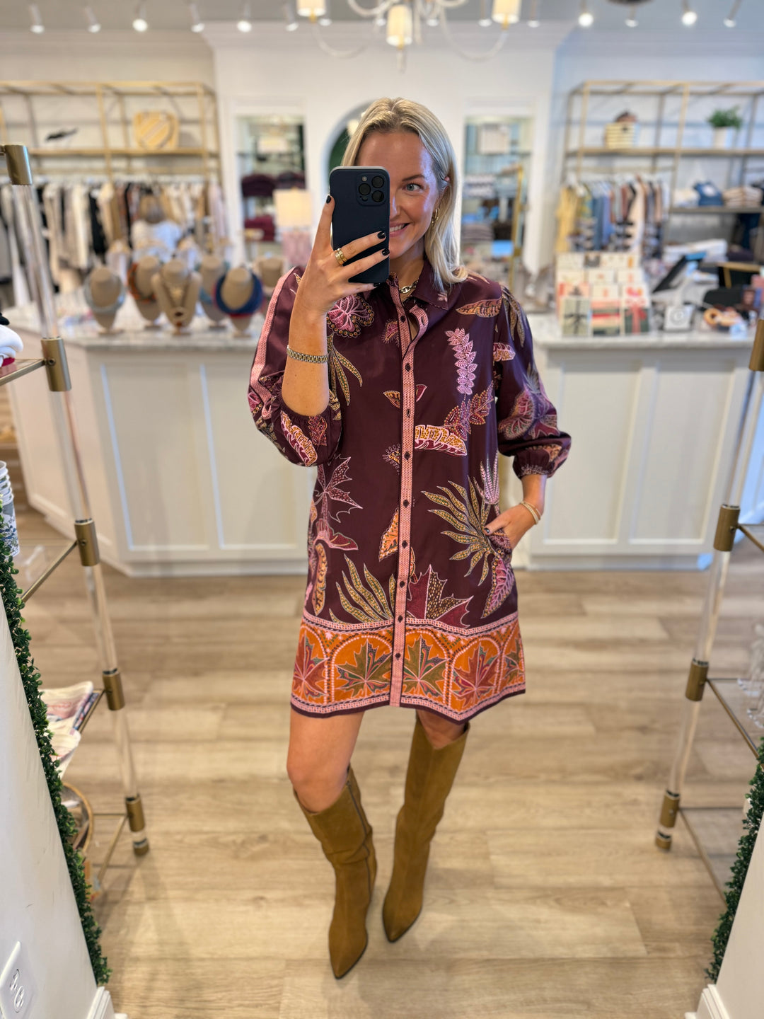 Ava Shirt Dress Wine Floral