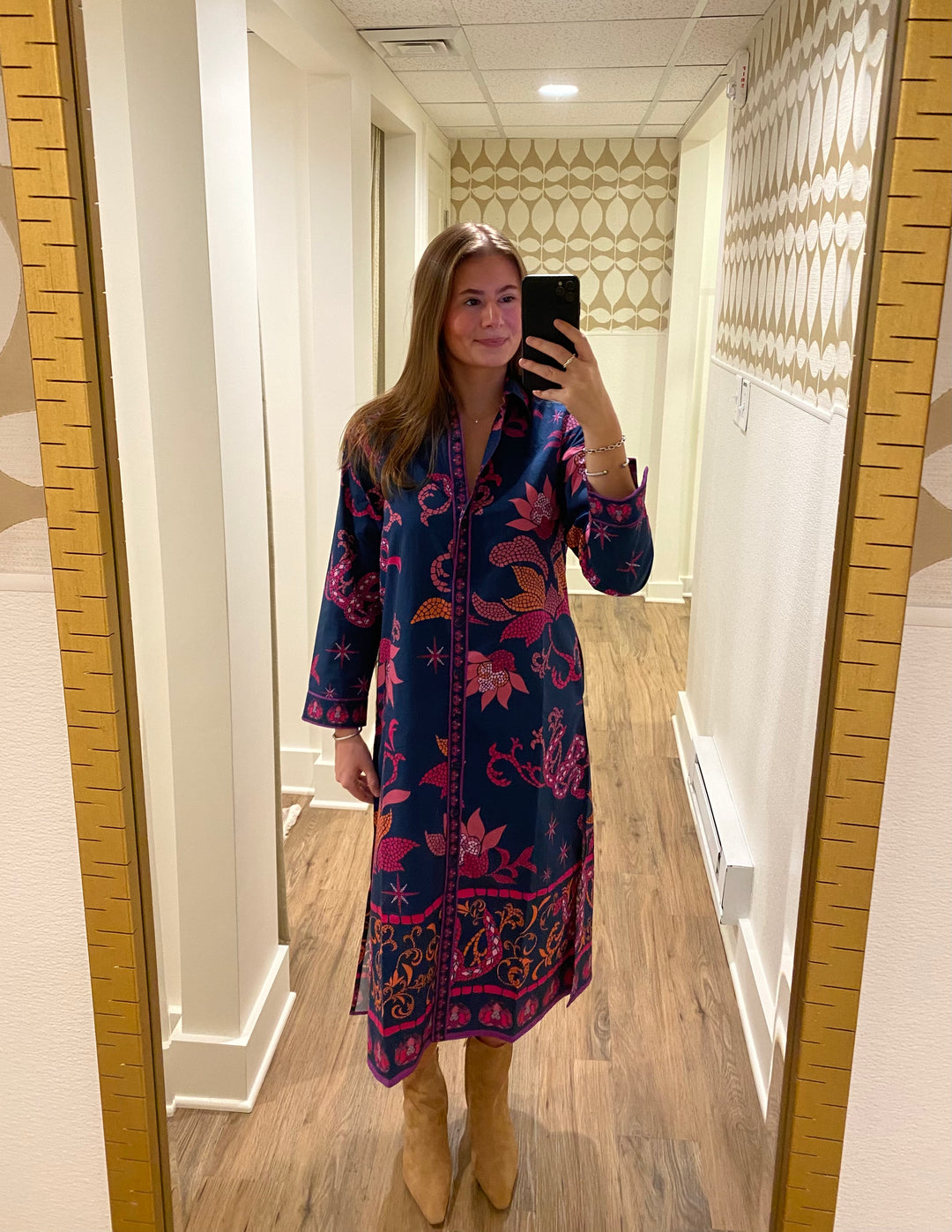 Eliza Long Shirt Dress Midnight Mosaic