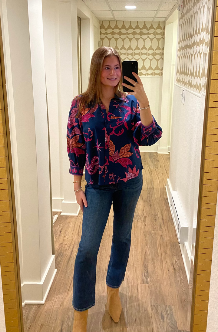 Elsa 3/4 Sleeve Top Midnight Mosaic