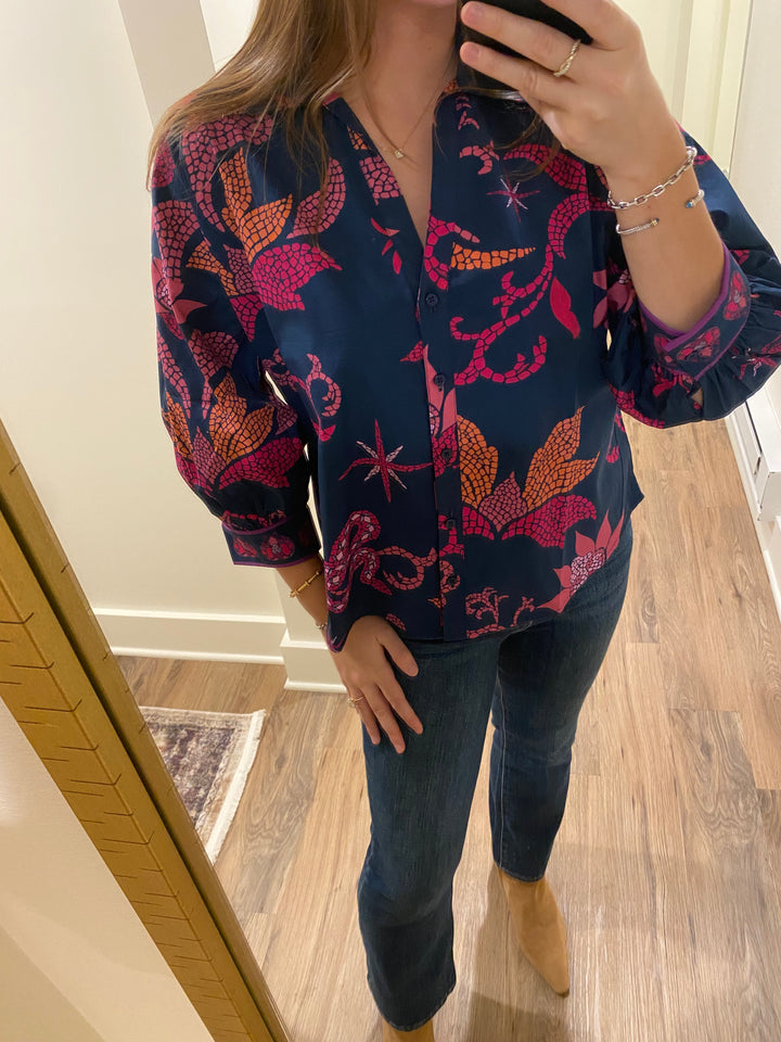 Elsa 3/4 Sleeve Top Midnight Mosaic