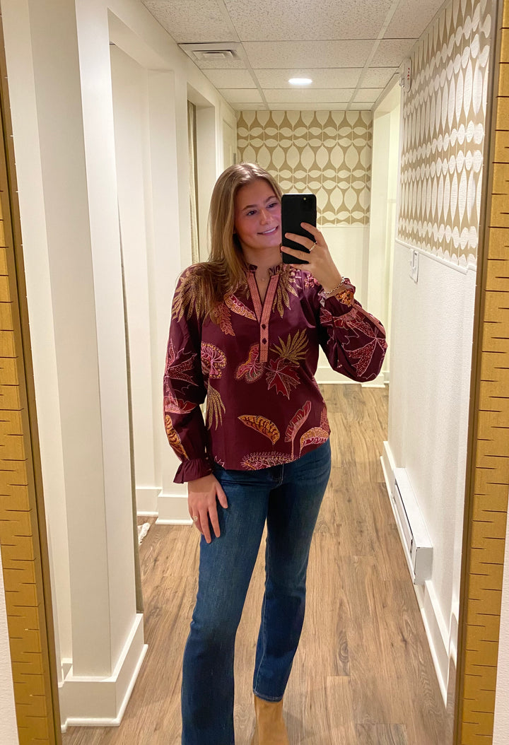 Ashley Long Sleeve Top Wine Floral