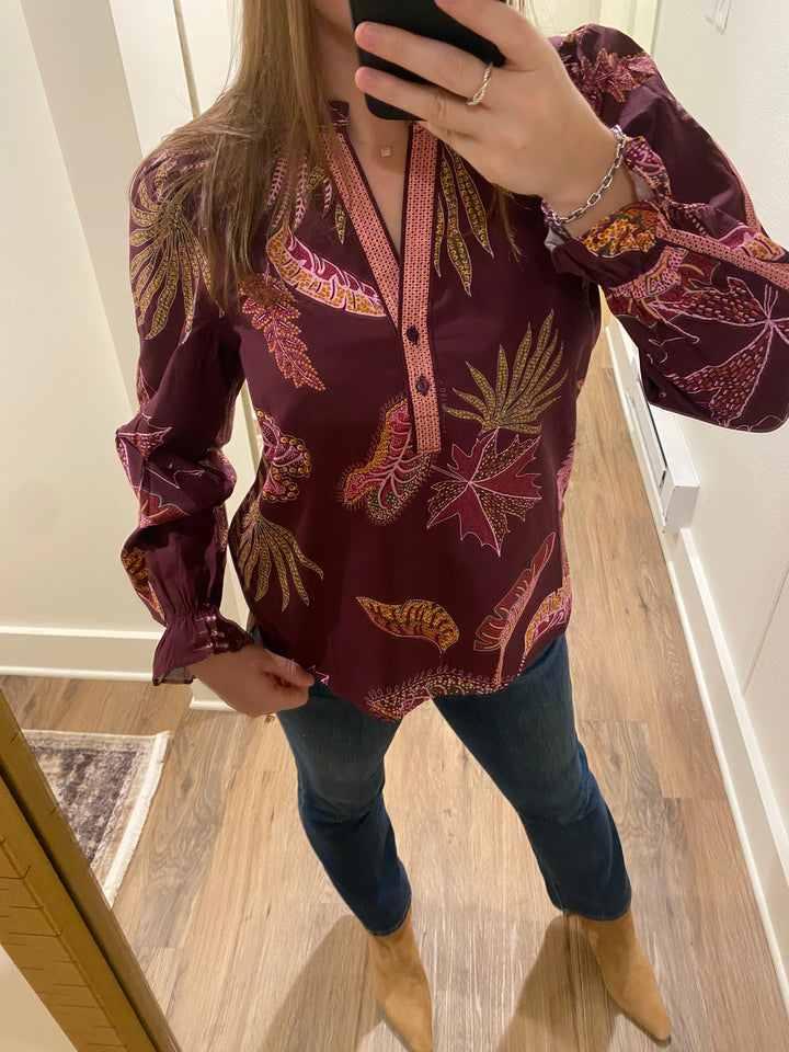 Ashley Long Sleeve Top Wine Floral