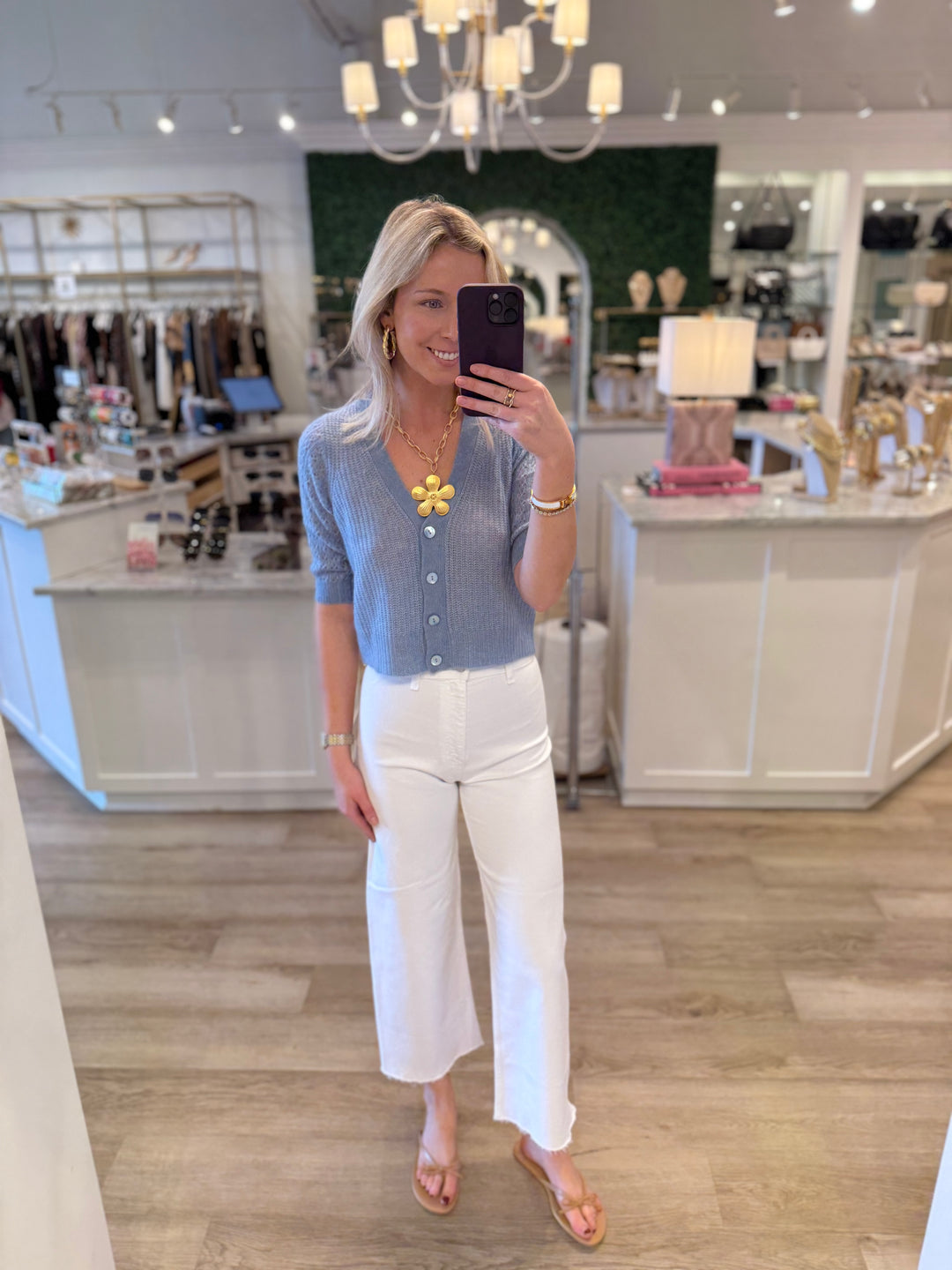 Shaker Cardigan with Stitch Puff Sleeves