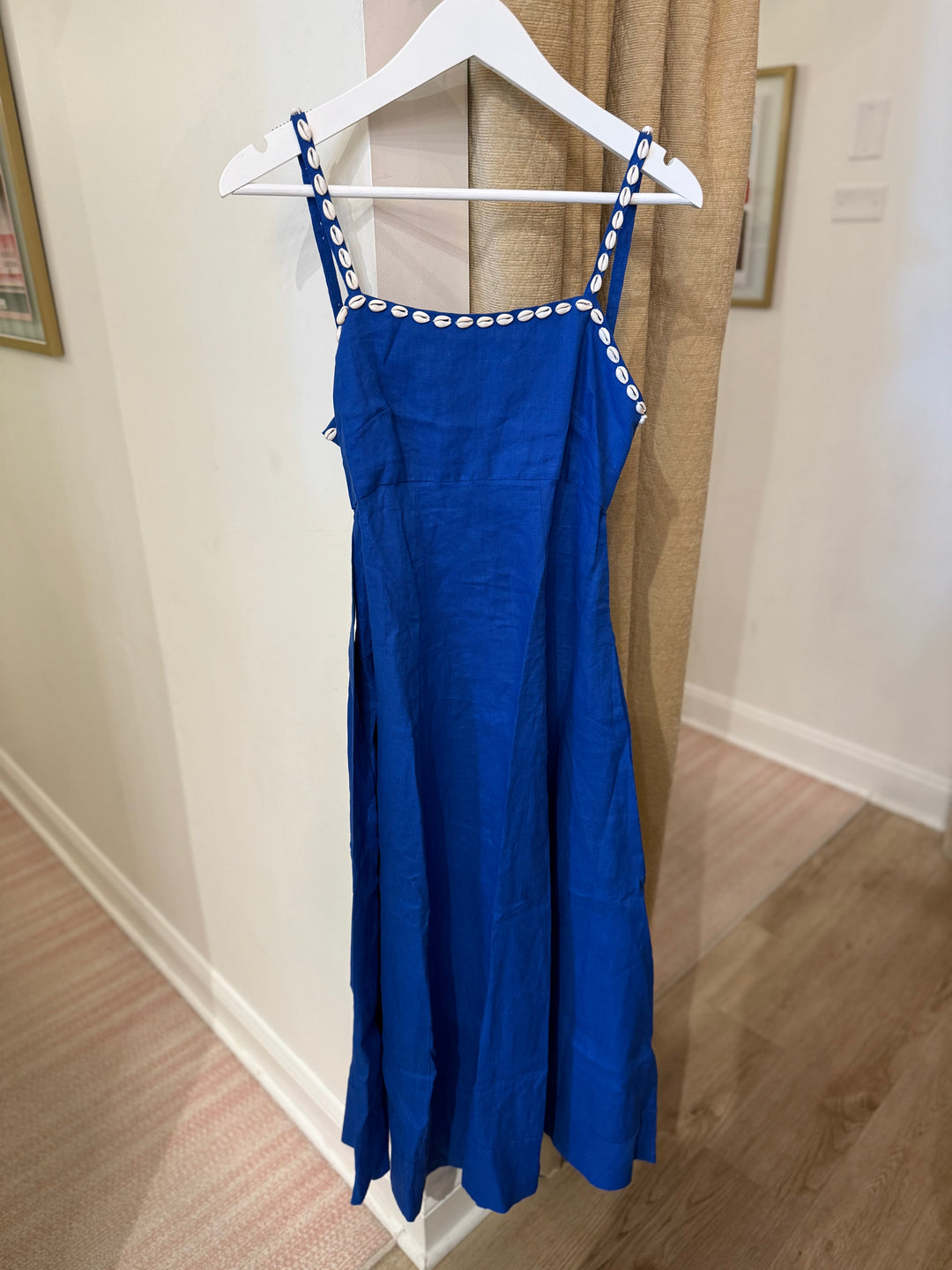 Delilah Dress with Shells Linen Ocean Blue
