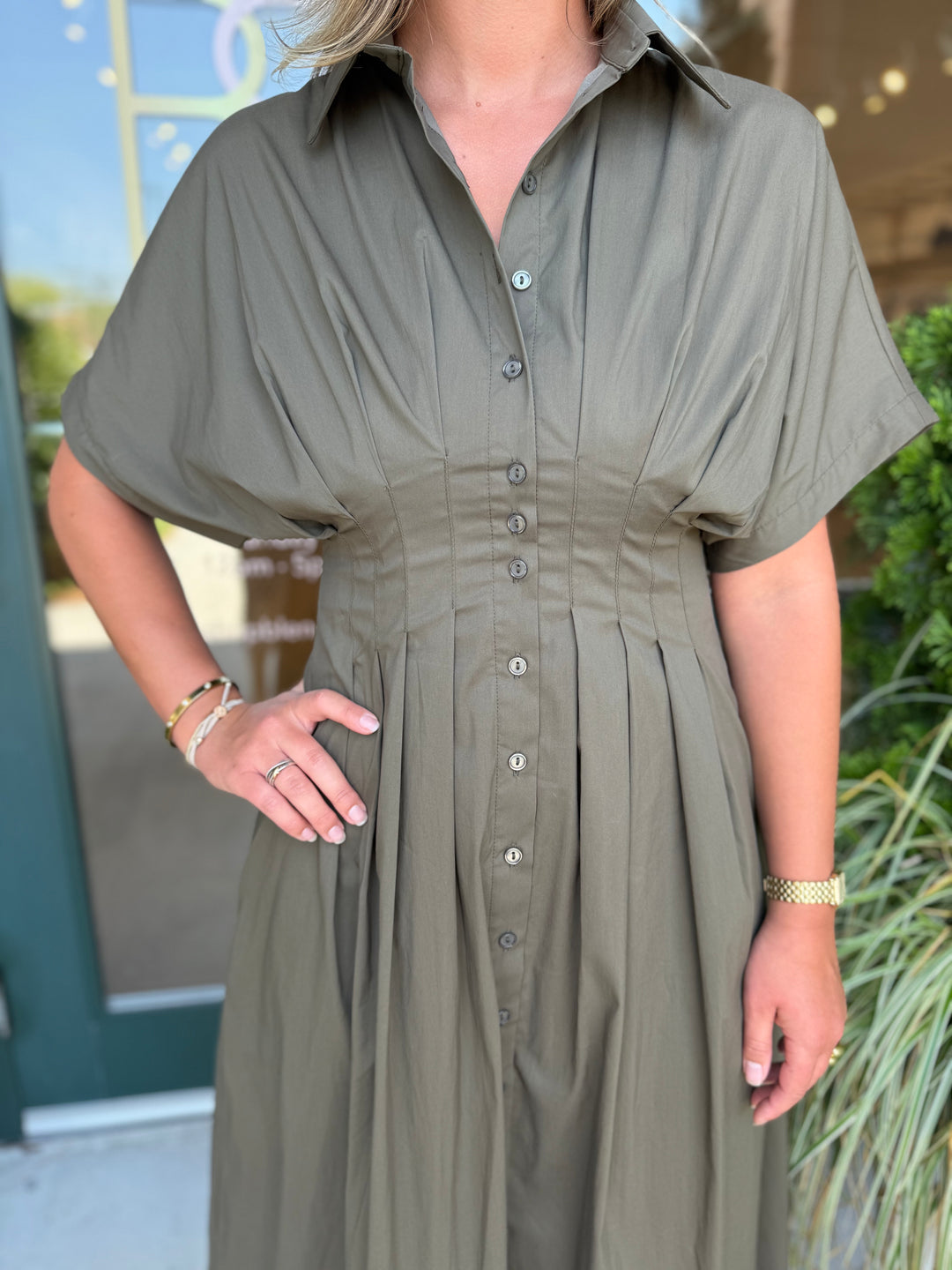 Carlin Pleated Maxi Dress Olive