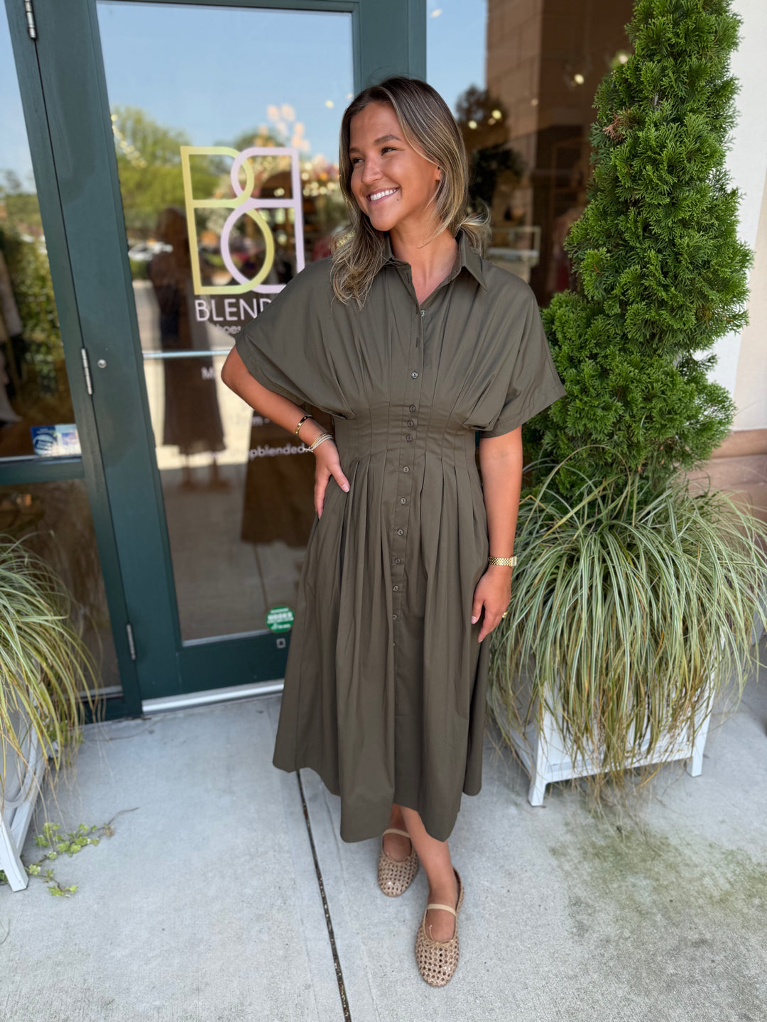 Carlin Pleated Maxi Dress Olive