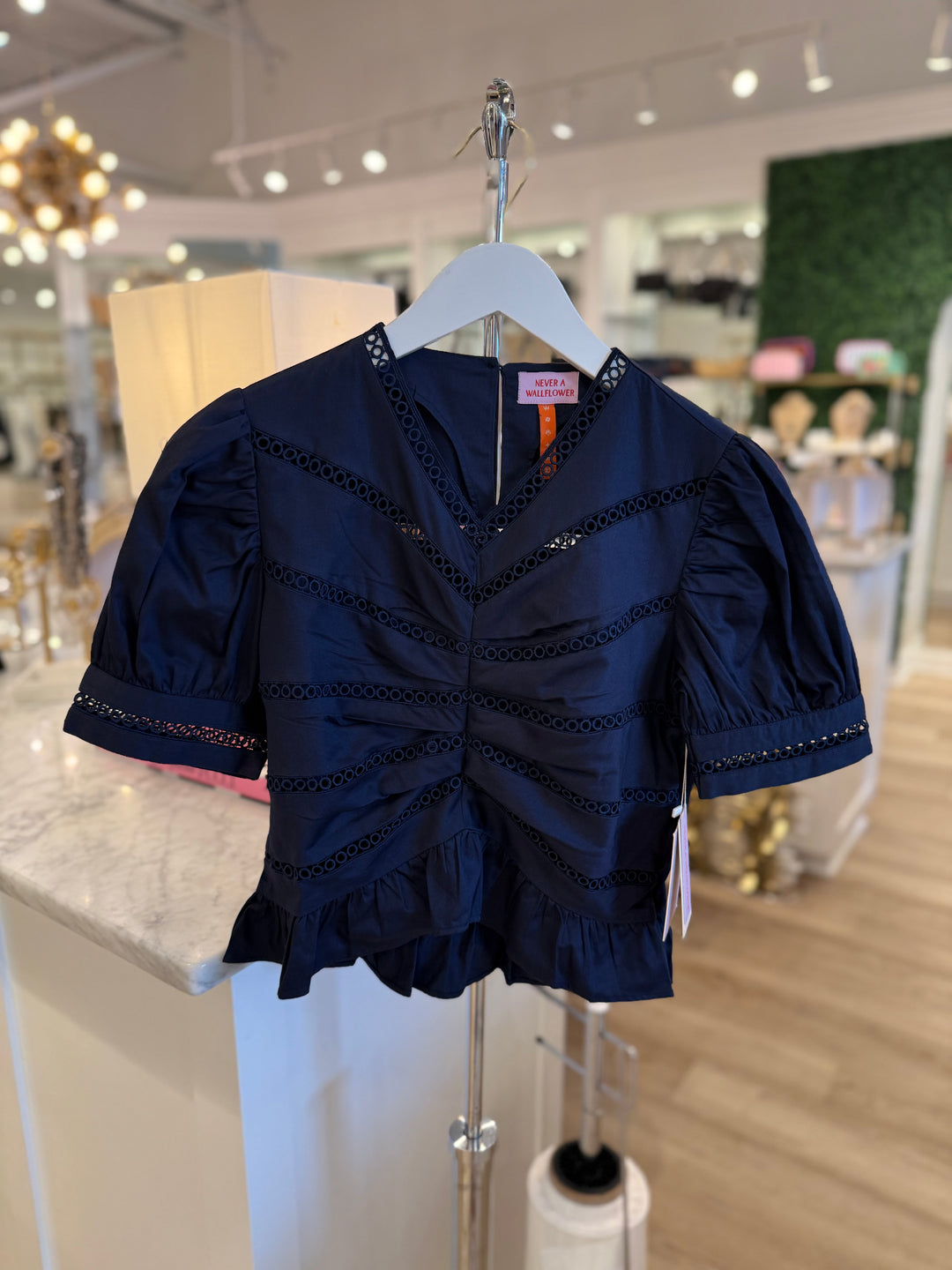 Embroidery Short Sleeve Top Navy
