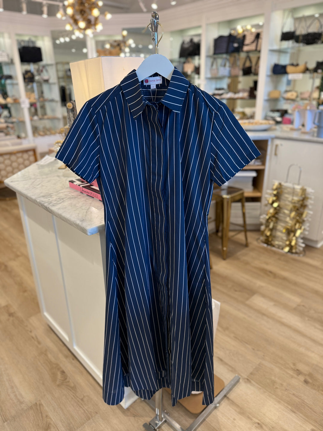 Millie Dress Long Navy Stripe