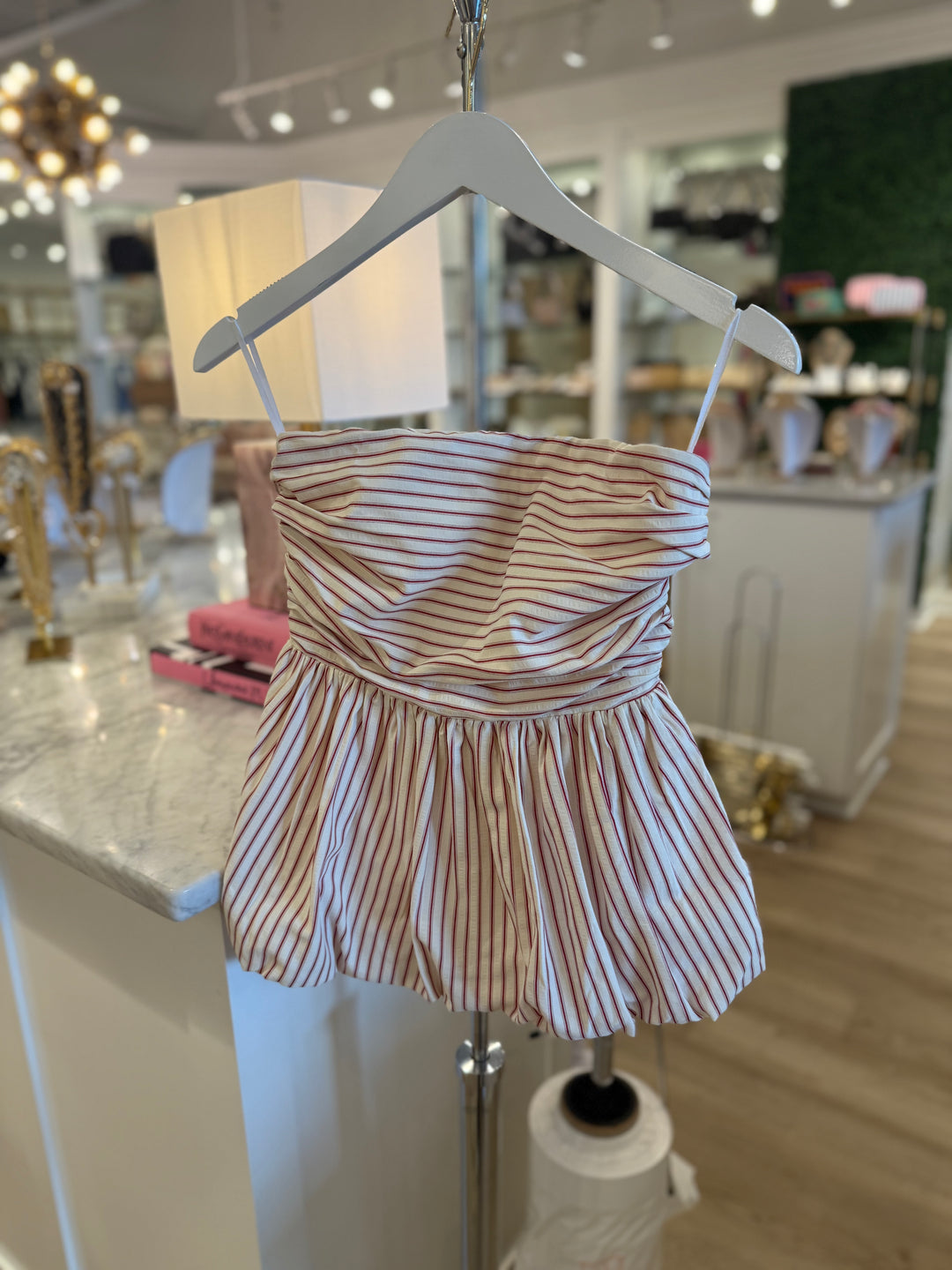 Radiance Bubble Hem Top Red Stripe