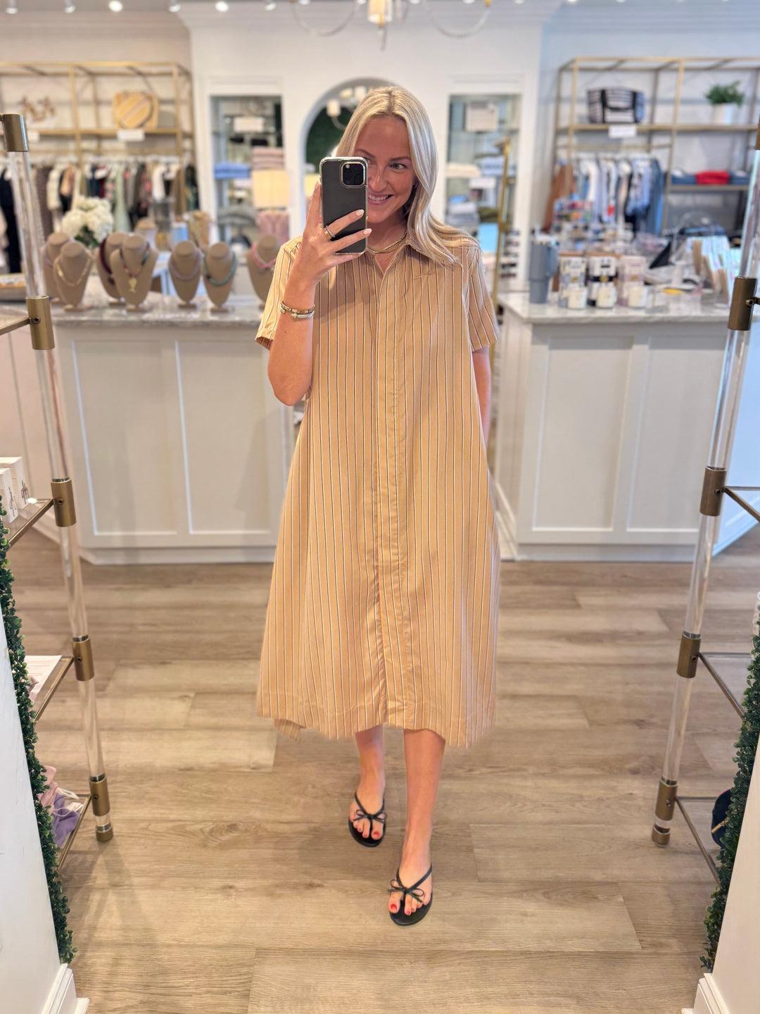 Millie Dress Long Khaki Stripe