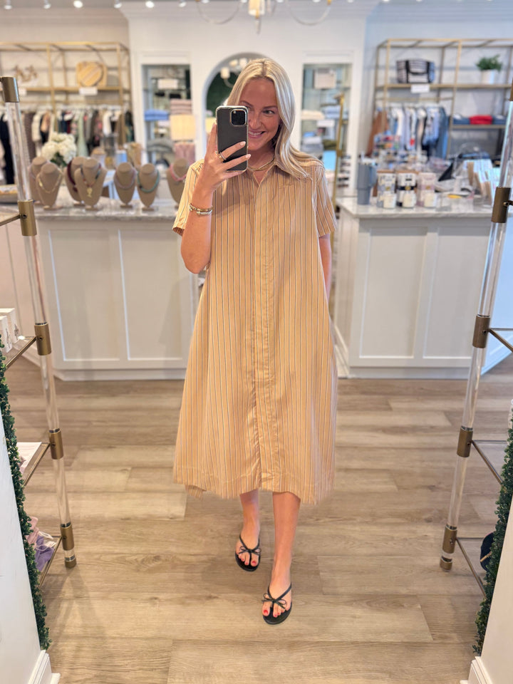 Millie Dress Long Khaki Stripe
