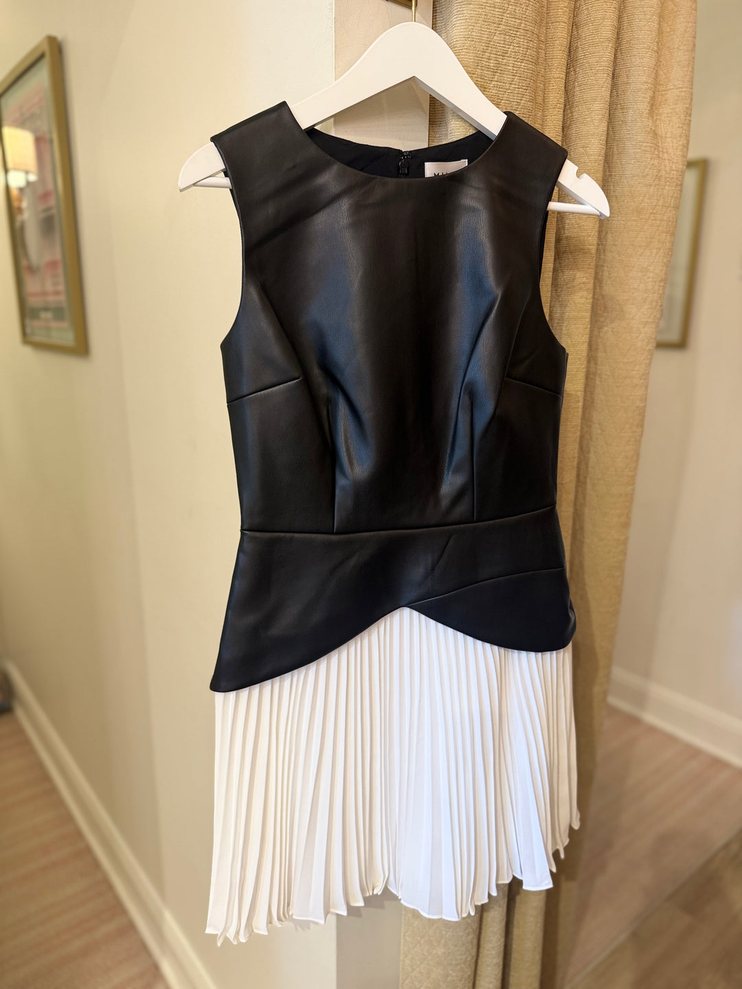 Thea Leather Pleated Combo Mini Dress