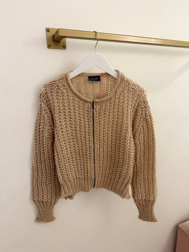 Tara Zip Bomber Cardi Chunky Oat Heather