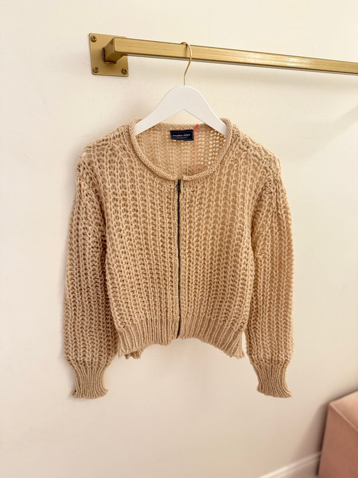 Tara Zip Bomber Cardi Chunky Oat Heather