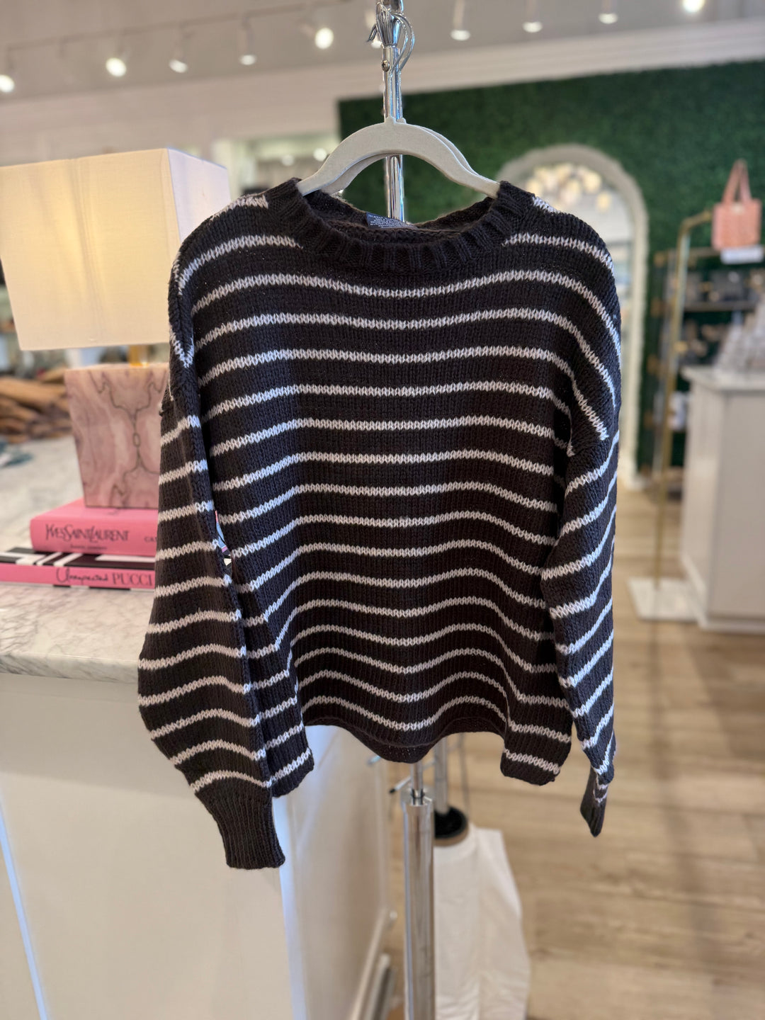 Madeline Striped Crew Chunky Dark Roast/Caprice Pink