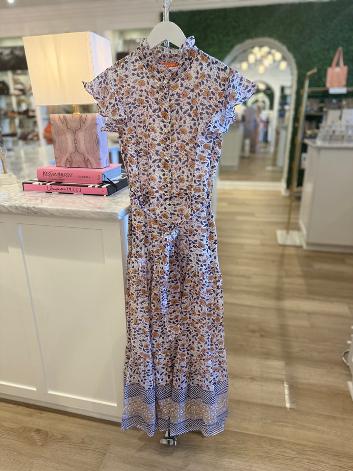 Ruffle Collar Button Maxi Cotswald Navy