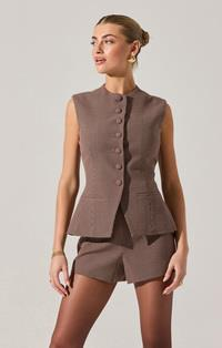 Giselle Vest Brown Wine Plaid