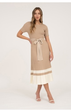 Pleated Sweater Dress With Belt