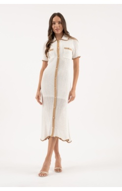 Contrast Trim Ruffle Sweater Dress
