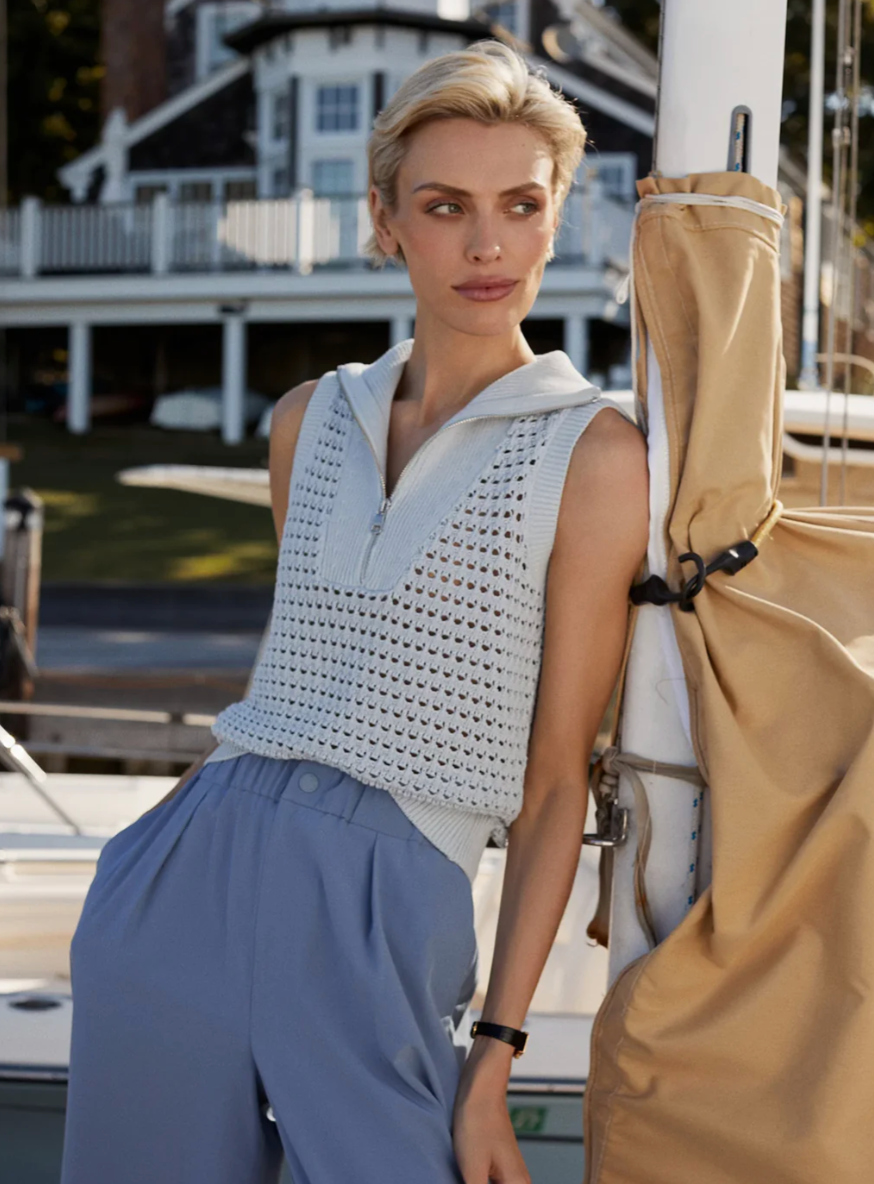 Bains Half Zip Tank Plein Blue