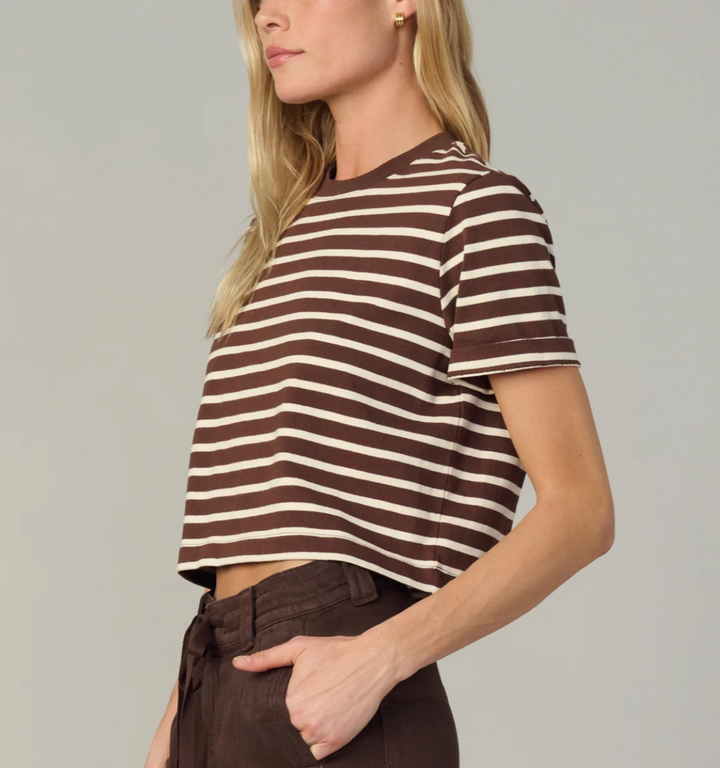 The Boxy Tee Brown/Sand Stripe