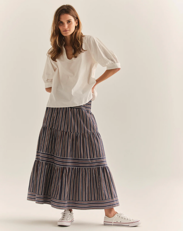 Kylie Midi Skirt Navy Stripe