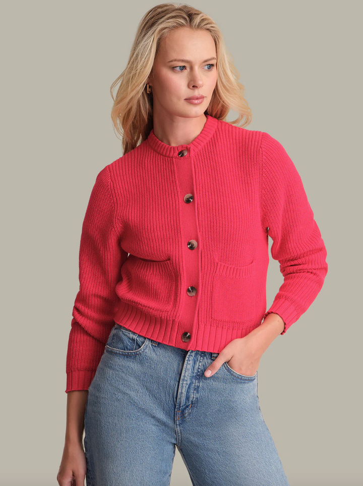 Palmer Crew Neck Cardigan Red