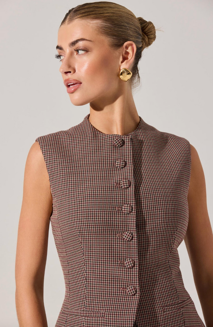 Giselle Vest Brown Wine Plaid