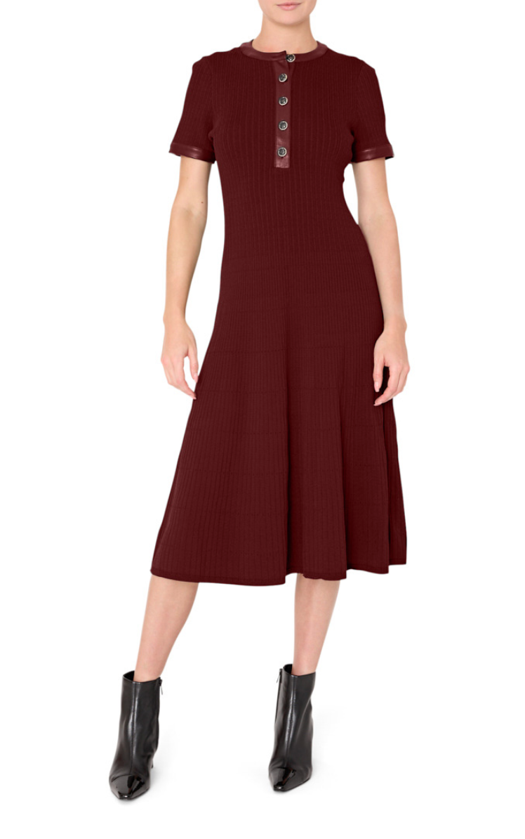 Leather Detail Knit Midi Dress