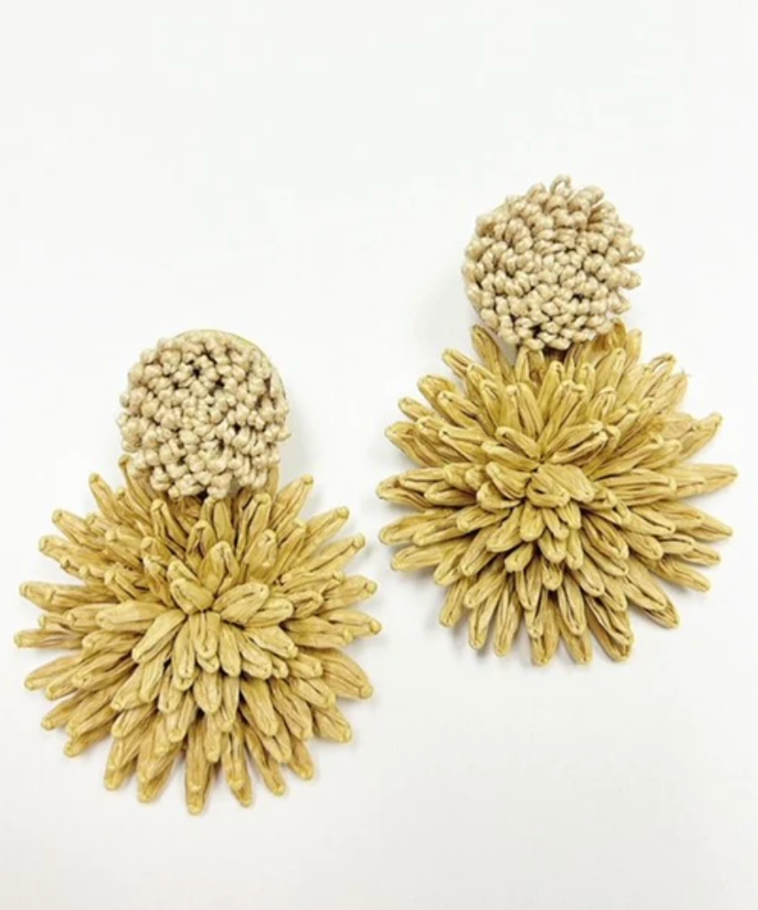 Earring Double Floral Ecru Taupe