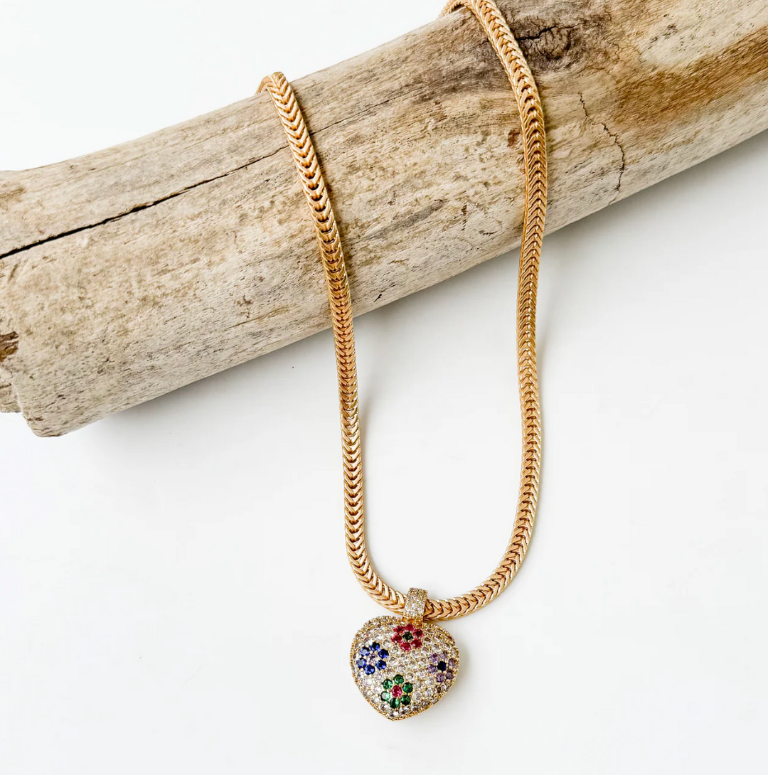 Quilted Puff Heart on Flat Woven Chain 18"