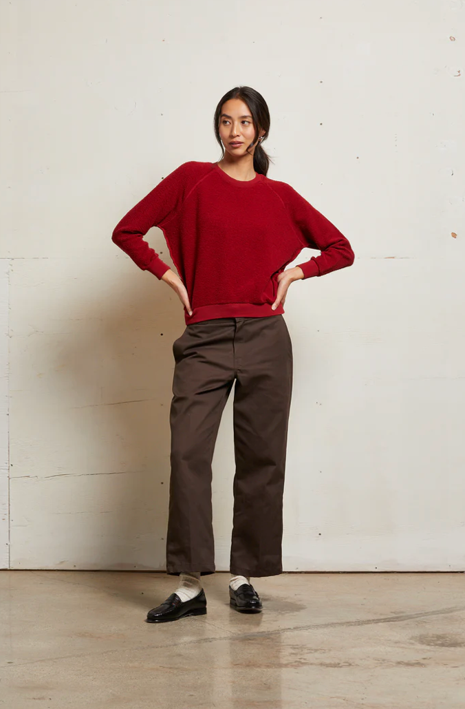 Ziggy Inside Out Fleece Long Sleeve Shrunken Crewneck Sweatshirt Maple