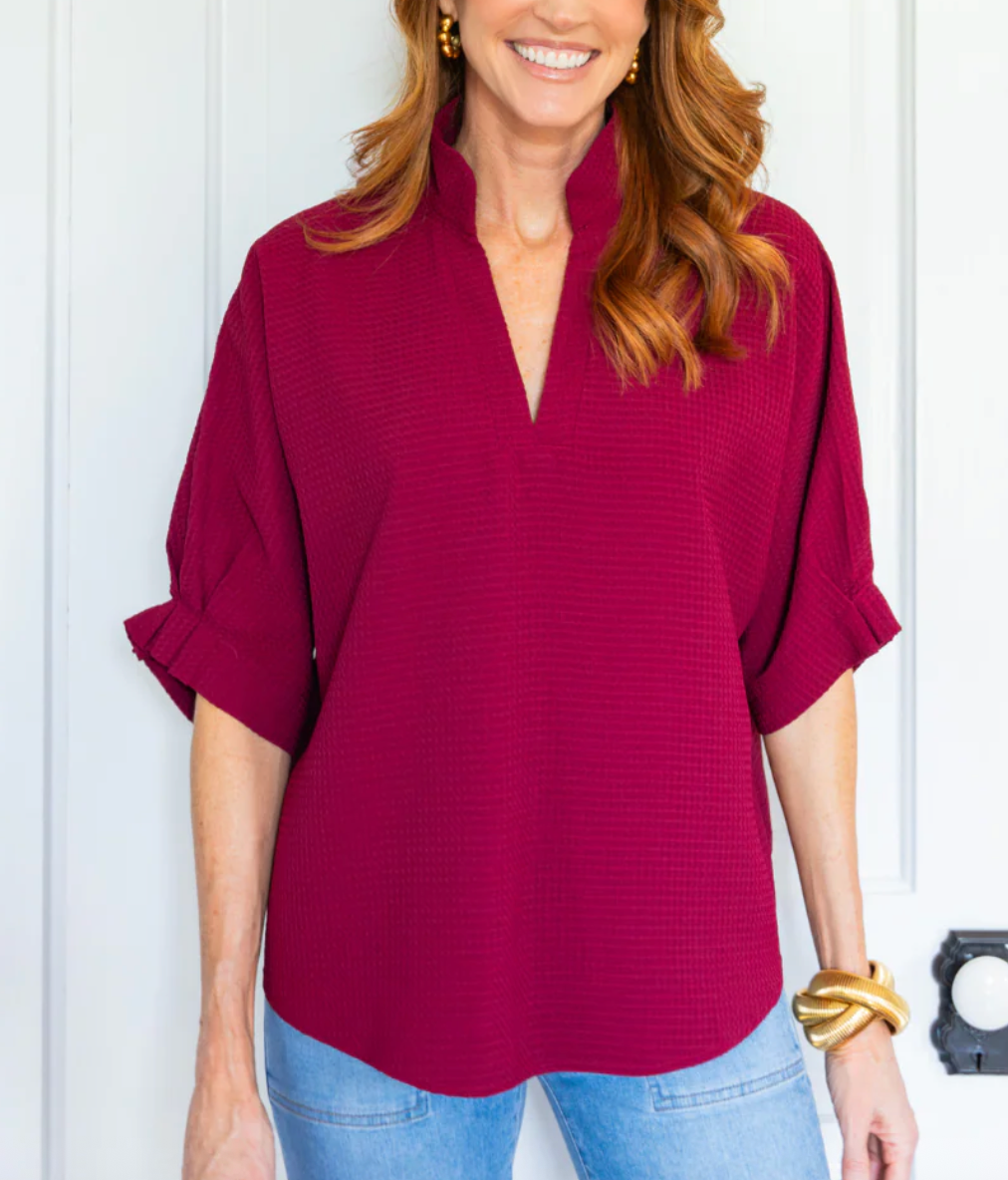 Caroline Top Maroon Waffle