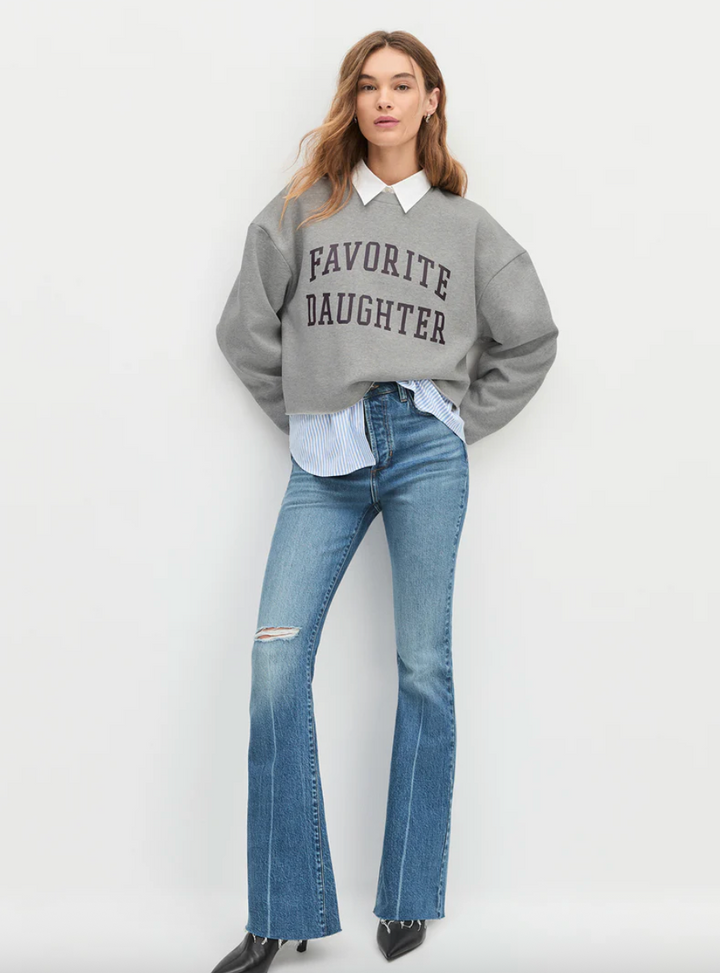Cropped Collegiate Sweatshirt Heather Grey/Burgundy