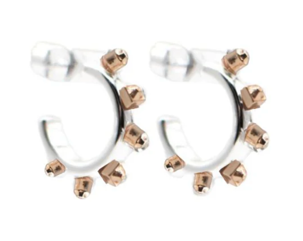 Mixed Metal Silver Huggie with Solid Gold Matte Stones