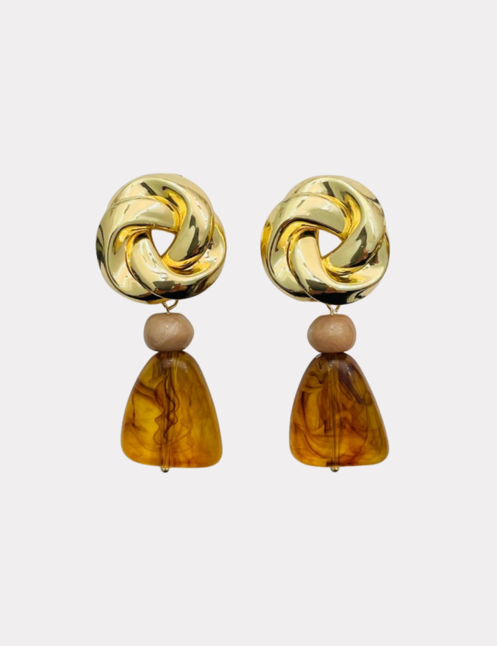 Chic Gold Knot & Resin Earring Gold/Amber