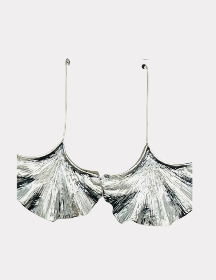 Silver Ginko Dangle Earrings