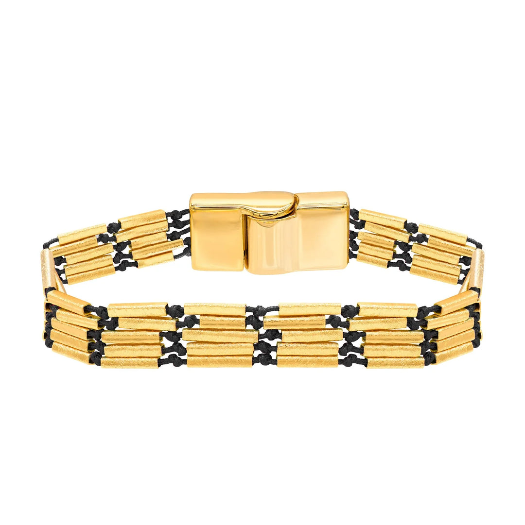 Taiz Beaded Bracelet With Silk Strands - Black