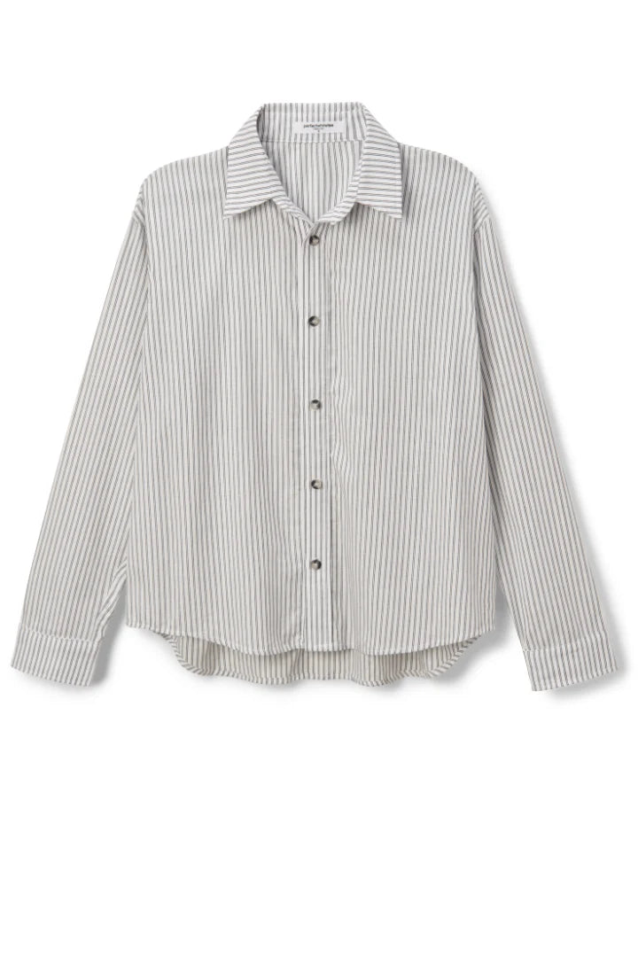 James Chute Cotton Poplin Button Down Ivory/Black Stripe