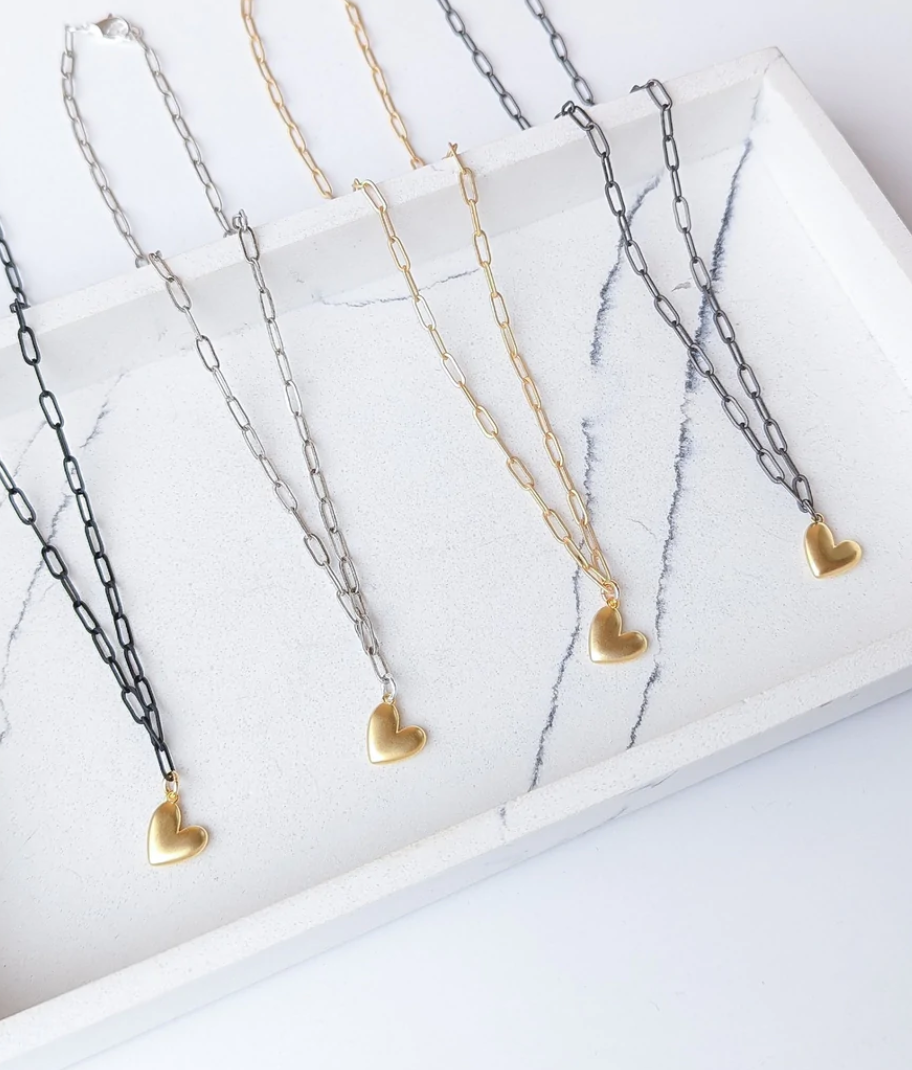 16" Paperclip with Puffy Sideways Heart Necklace