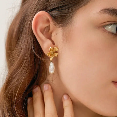Thea 18K Vintage Gold Bohemian Floral Earrings