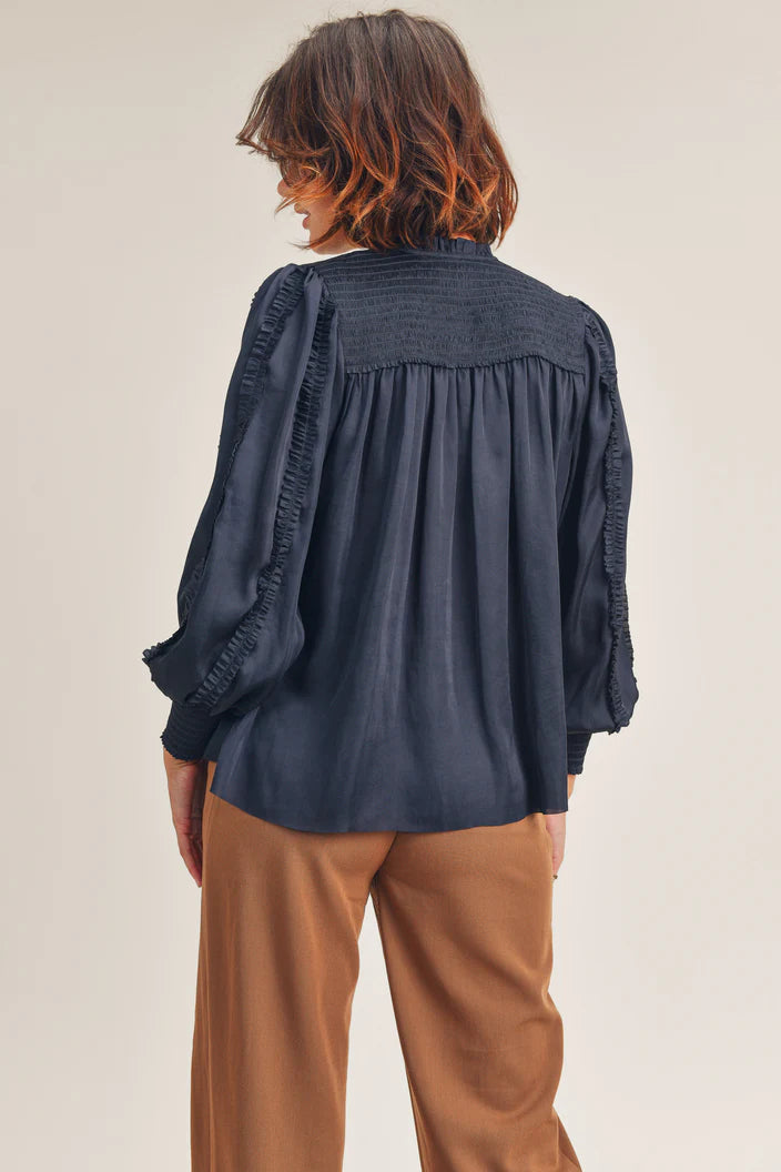 Jennings Ruffle Blouse Navy