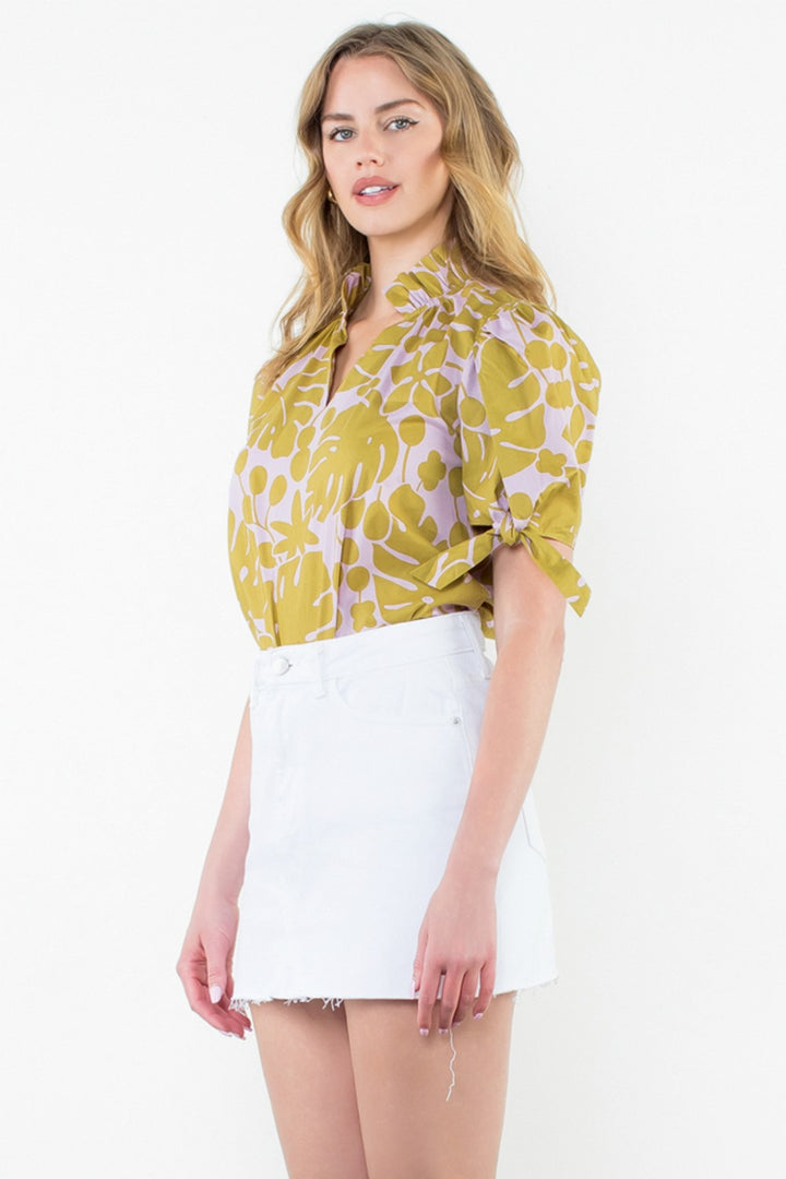 Puff Sleeve Print Top Mustard