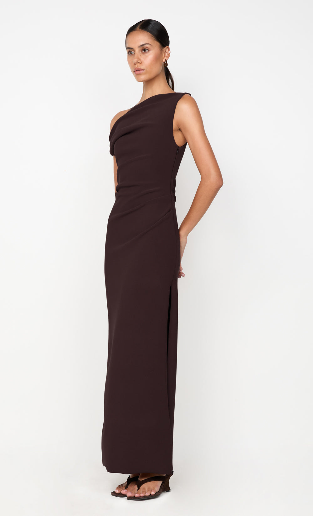 Leora Asym Maxi Dress Dark Chocolate