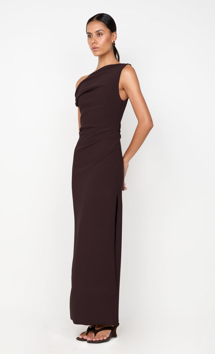 Leora Asym Maxi Dress Dark Chocolate